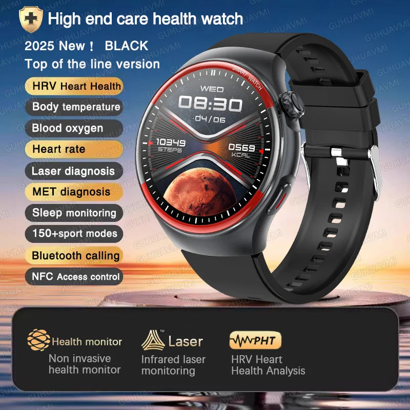2025 New AI Health Analysis HRV+NFC SmartWatch Men Women Blood Pressure Heart rate Temperature BT Call Sports Fitness Smartwatch