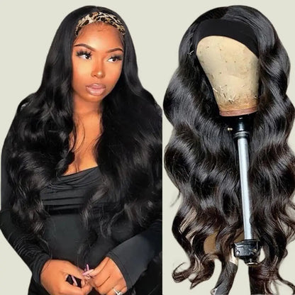 Synthetic Body Wave Headband Wig for Black Women Long Heat Resistant Curly Wavy Head Band Wigs for Daily Use (1B)