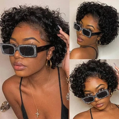 13x1 Lace Front Human Hair Wig Afro Curly Short Pixie Cut Wigs Short Curly Bob 13x4 Transparent Frontal Lace Bob Wigs For Women