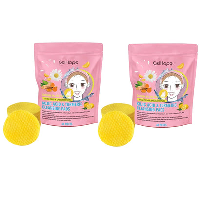 Turmeric Face Cleanser + Turmeric Kojic Acid Facial Exfoliating Cleansing Pads Reduce Dark Spots Skin Brightening Face Care Set
