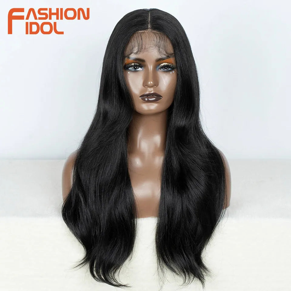 FASHION IDOL 24 inch Lace Front Wigs For Women Synthetic Wigs With Baby Hair Wigs Ombre Brown Blonde Straight Lace Wigs Cosplay