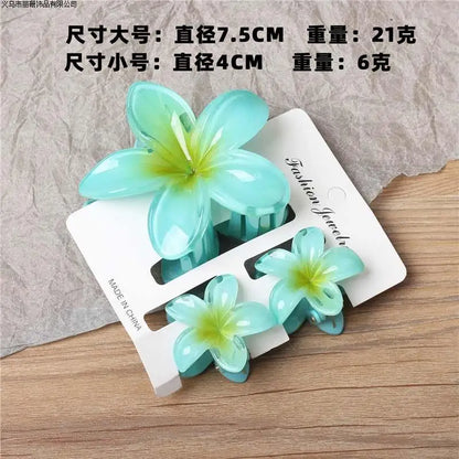 3Pc Sweet Colorful Plumeria Flower Shark Clips Hair Claw Bohemian Ponytail Clip Plastic Hairpin Barrette Summer Hair Accessories