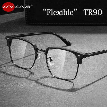 Ultra-light Flexible TR90 Half Spectacles Frame Men Metal Square Frame Anti Blue Light Transparent Lens Optical Eyeglasses