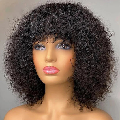 Afro Kinky Curly Human Hair Wig With Bangs Brazilian Hair Human Natural Afro Wig 180% Density Human Hair Wigs For Women On Sale