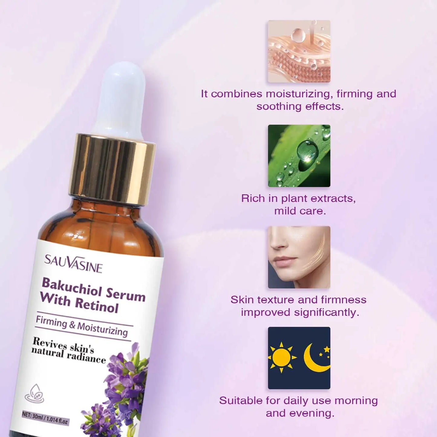 30ML Bakuchiol Serum With Retinol Skin Moisturizing & Firming Smooth Fine Lines Essence for Wrinkles  Anti-aging Serum for Women