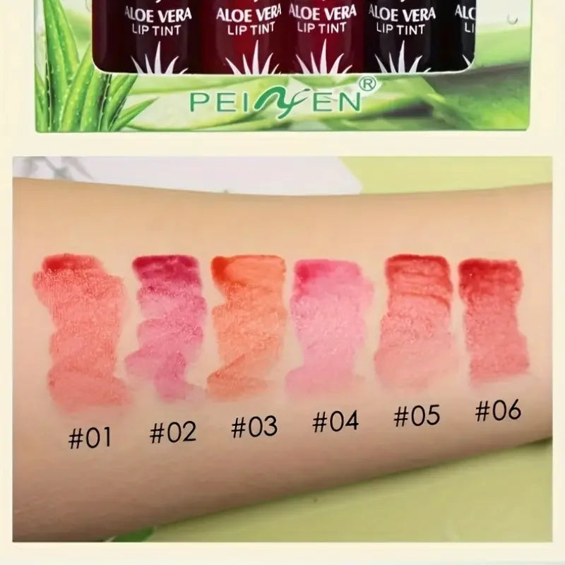 6Pcs Aloe Vera Lip Tinted Set,Hydrating&Moisturizing Lip Glaze Lipstick Makeup,Long-Lasting Lip Oil Lip Balm for Festival Gift