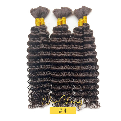 30# Chocolate Brown Deep Wave Bulk 100G 2 Bundles Human Hair for Boho Braids Curly Braiding Hair 14-24 inch Remy Hair Brazilian