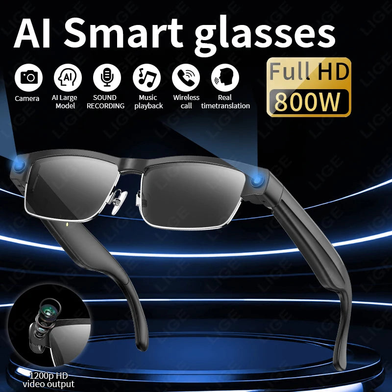 800W HD Camera Glasses AI Smart Sunglasses MIC Noise Reduction Music Call Bluetooth Glasses Translation Glasses for Android iOS