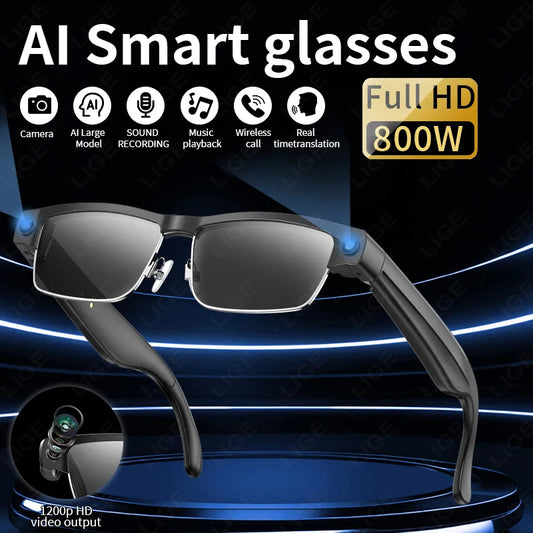 800W HD Camera Glasses AI Smart Sunglasses MIC Noise Reduction Music Call Bluetooth Glasses Translation Glasses for Android iOS
