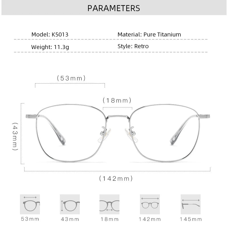 Pure Titanium Glasses Frames Women Ultralight Fashion Square Optical Eyewear Spectacles Frame K5013