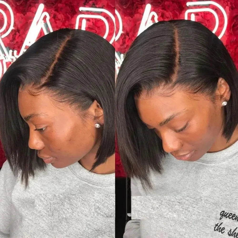 Human Hair Wigs Glueless 100 Bone Straight 13x6 Short Bob Half Lace Front Wig HD Frontal Braided Black Brazilian Wear and Go