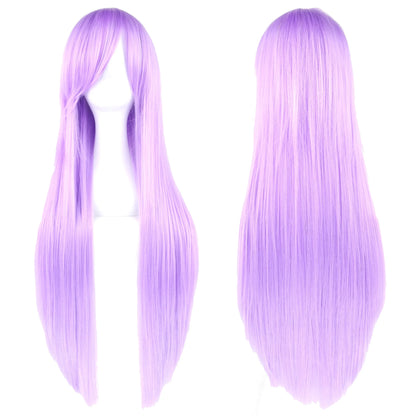 80cm Long Synthetic Hair White Purple Cosplay Wigs Party Black Hair  for Women Straight Wig Hairpiece