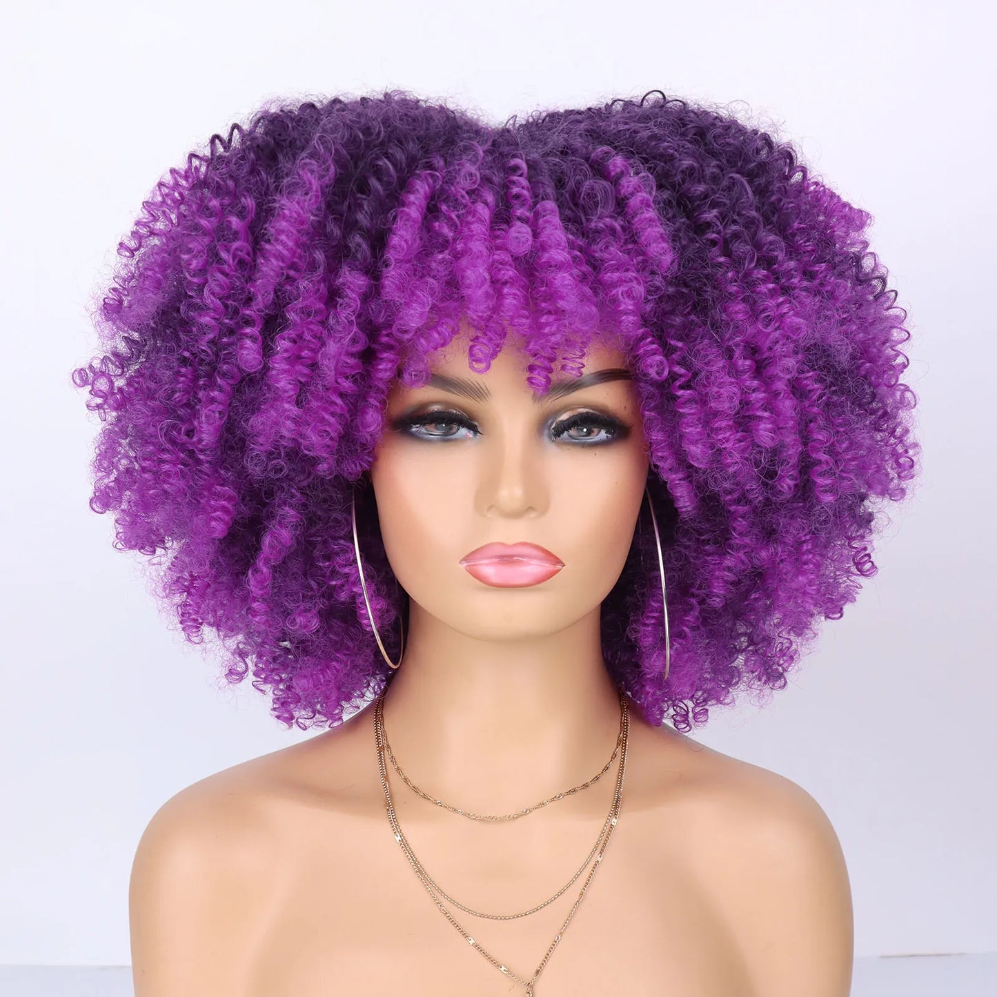 Tereshar Synthetic Short Curly Wigs for Black Women Afro Wig With Bangs Short Afro Kinky Curly Wig for Daily Party Wear
