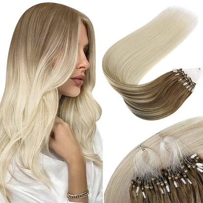 VeSunny Remy Micro Loop Human Hair Extensions Micro Beads Hair Silky Soft Micro Ring Hair Extensions 1g/strand 50g