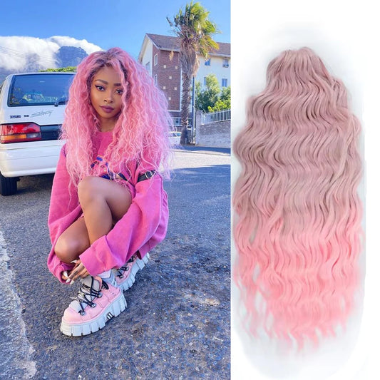 3Pcs 24Inches 300 Grams Water Deep Wave Ombre Pink Red Crochet Braids Brown Sliver White 613 Synthetic Hair Extension Body Wavy