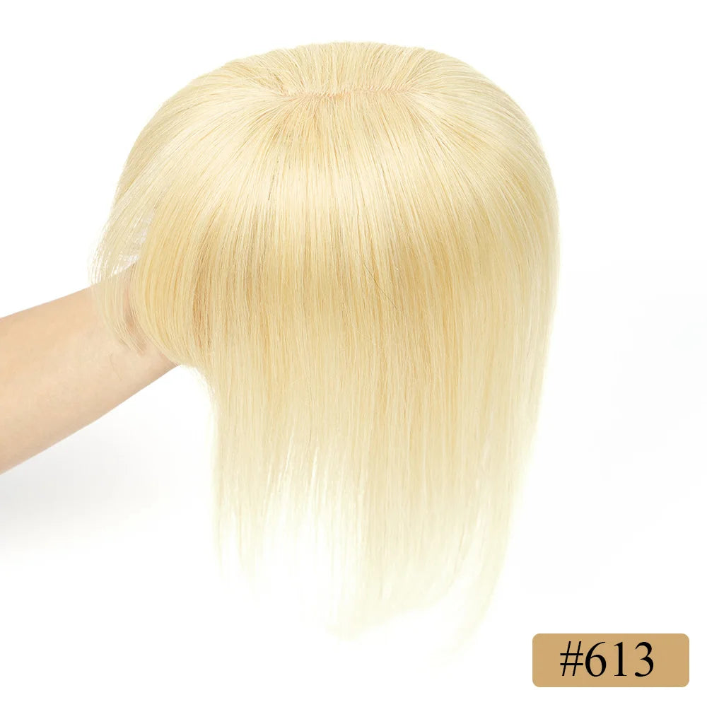 8x12cm Human Hair Topper With Bangs Women Natural Black Brown Highlights Blonde Skin Scalp Clip in Topper Hair Pieces Human Hair