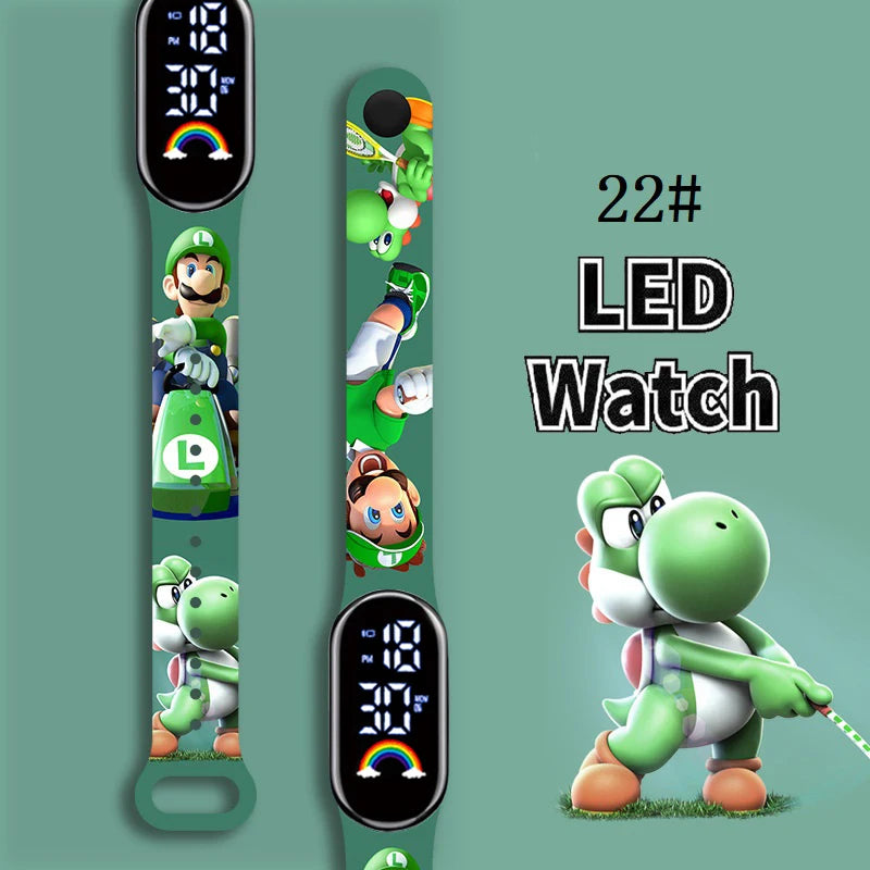 Mario Bros Children's Watches Action Figures Luigi Princess Peach Yoshi Bowser kids Sport Wristband Waterproof Digital Watch