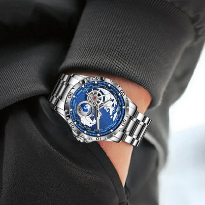 GLENAW 2025 New Earth Series Mechanical Watch Men Rotating Earth Dial Night Light Waterproof Top Luxury Design Mechanical Watch