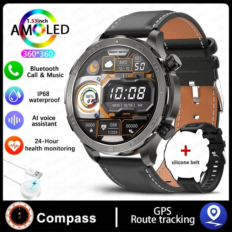 ChiBear Bluetooth Call Smart Watch Men For Huawei AMOLED HD Large Screen Heart Rate NFC IP68 Waterproof GPS Sports Smart Watch