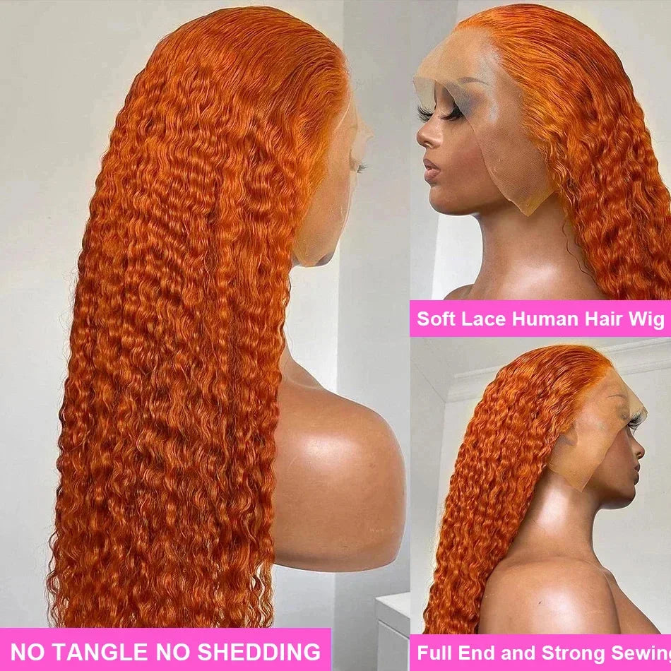 Orange Ginger Lace Front Wig Human Hair 30 40 44 Inch Deep Wave Pre Plucked Curly Wigs 13x4 13x6 Hd Lace Frontal Wig For Women