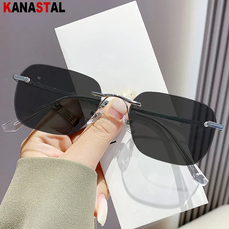 Men Pure Titanium Rimless Sunglasses Women Polarized Sun Glasses Frameless Eyeglasses Night Driving Goggles Anti UV400 Eyewear