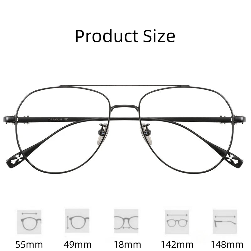 FIRADA Fashion Glasses Retro Pure Titanium Aviator Eyewear Comfortable Double Beam Prescription Eyeglasses Frame For Men 5125-C
