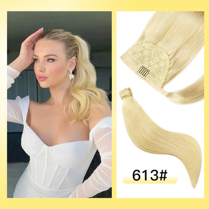 Yelo Ponytail Human Hair Wrap Around Brazilian Straight Ponytail 100% Remy Human Hair MagicTie Ponytail Extension Clip Horsetail