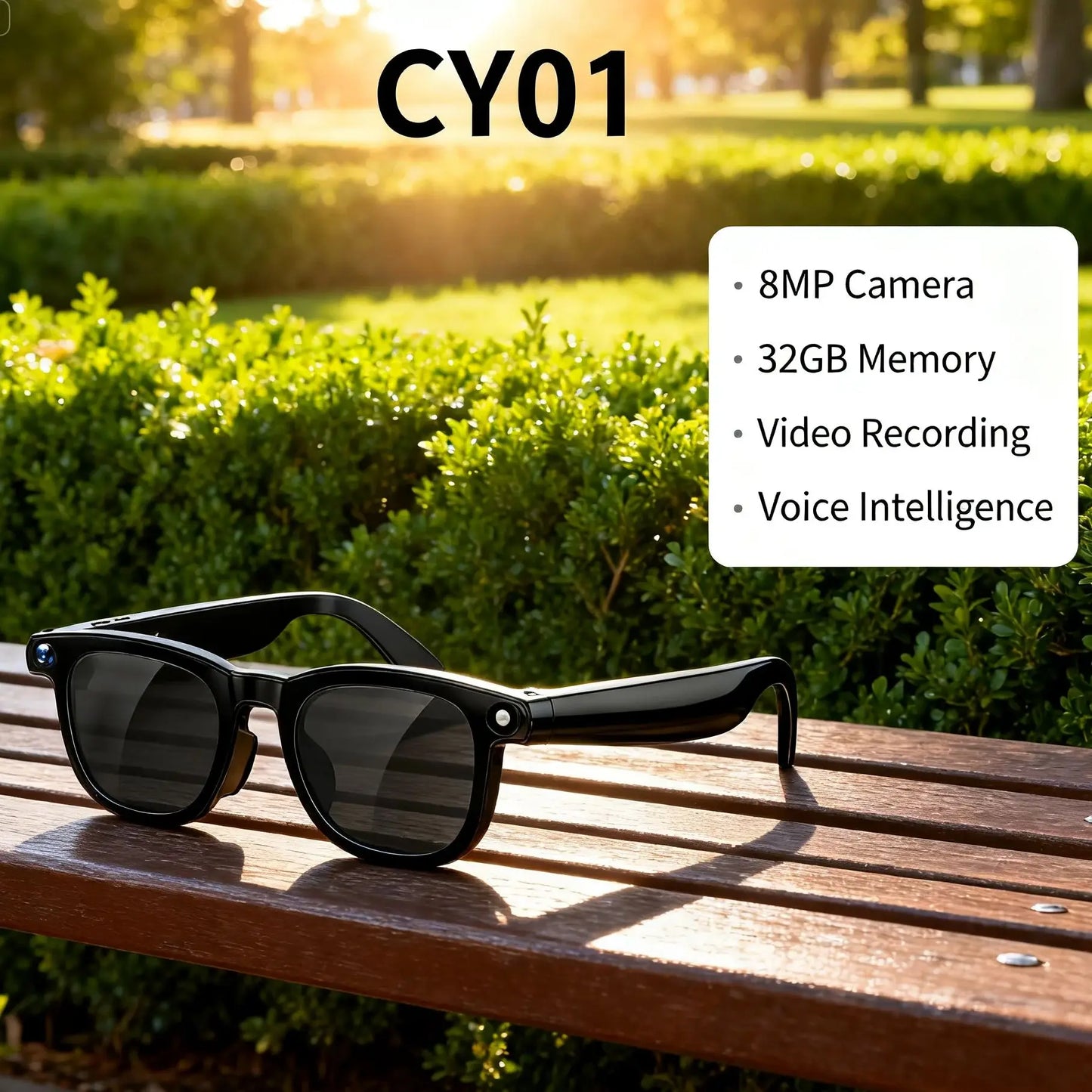 CY01 AI Smart Glasses with ChatGPT DeepSeek 8MP Camera 32GB Storage Bluetooth Calls Voice Wake Music Play