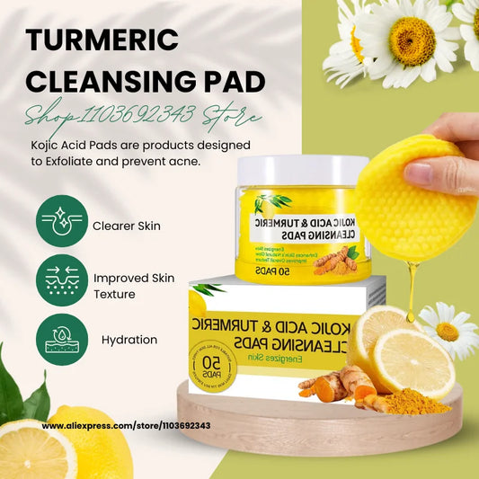 Turmeric Cleansing Pad Kojic Acid Sponges Exfoliating Pads-Acne Scars 50pcs Lemon Chamomile Deep Cleaning For Face Care Products