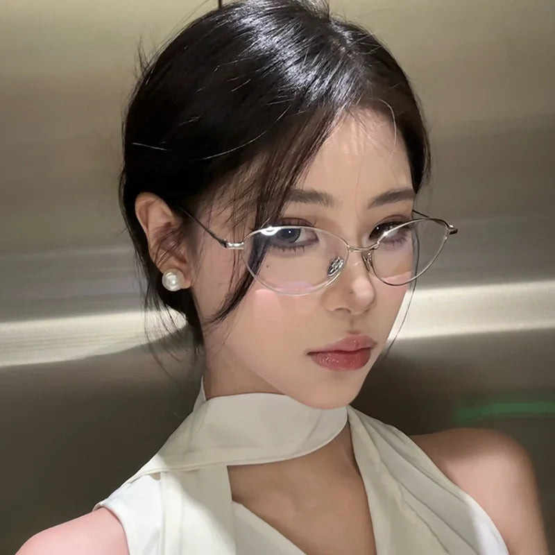 New Fashion Glasses Frame Men Women Ultralight Ellipse Metal Frame Anti Blue Light Transparent Lens Optical Eyeglasses