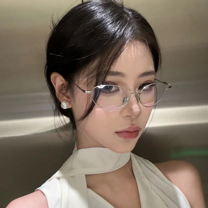 New Fashion Glasses Frame Men Women Ultralight Ellipse Metal Frame Anti Blue Light Transparent Lens Optical Eyeglasses