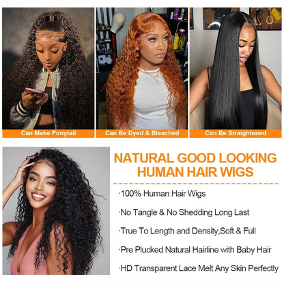 100% Human Hair 13x6 HD Deep Wave Lace Frontal Wigs 13x4 Water Curly 5x5 Glueless Lace Front Wig 30 40 Inch Kinky Closure WearGo