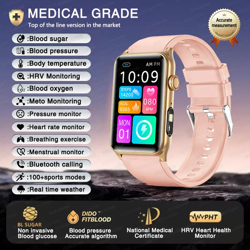 2025 New AI Medical Diagnosis Blood sugar Blood pressure Blood oxygen Smart Watch For Men Bluetooth Call LED Health Smart watch