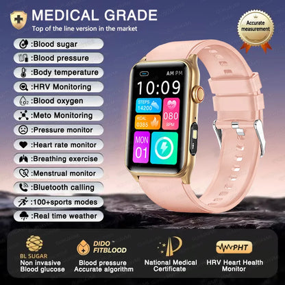 2025 New AI Medical Diagnosis Blood sugar Blood pressure Blood oxygen Smart Watch For Men Bluetooth Call LED Health Smart watch