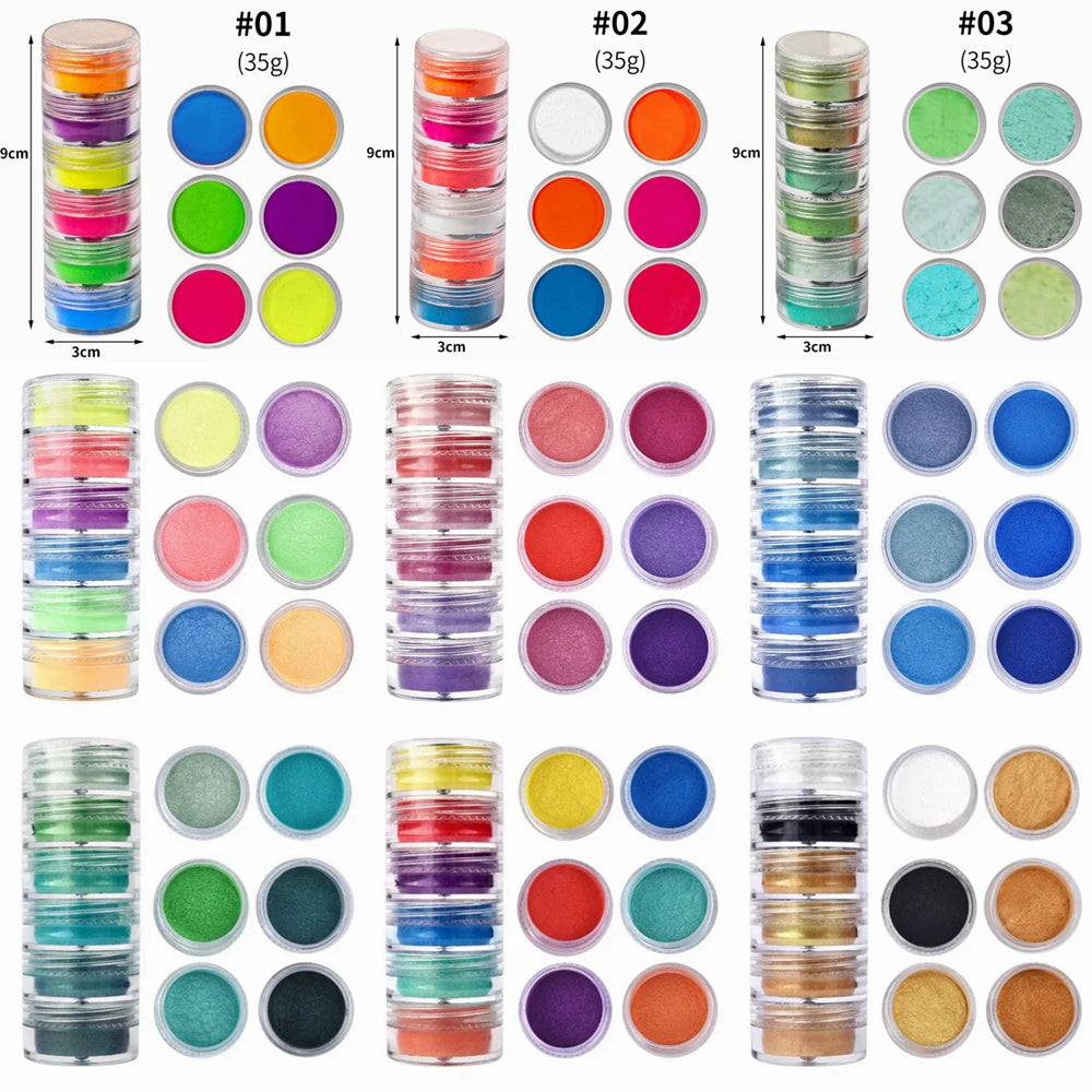 6Color/Set Neon Pigment Powder Fluorescent Nail Glitter Powder Chrome Pearlescent Powder Epoxy Resin Eyeshadow Cosmetic Pigment