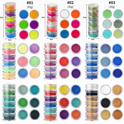 6Color/Set Neon Pigment Powder Fluorescent Nail Glitter Powder Chrome Pearlescent Powder Epoxy Resin Eyeshadow Cosmetic Pigment