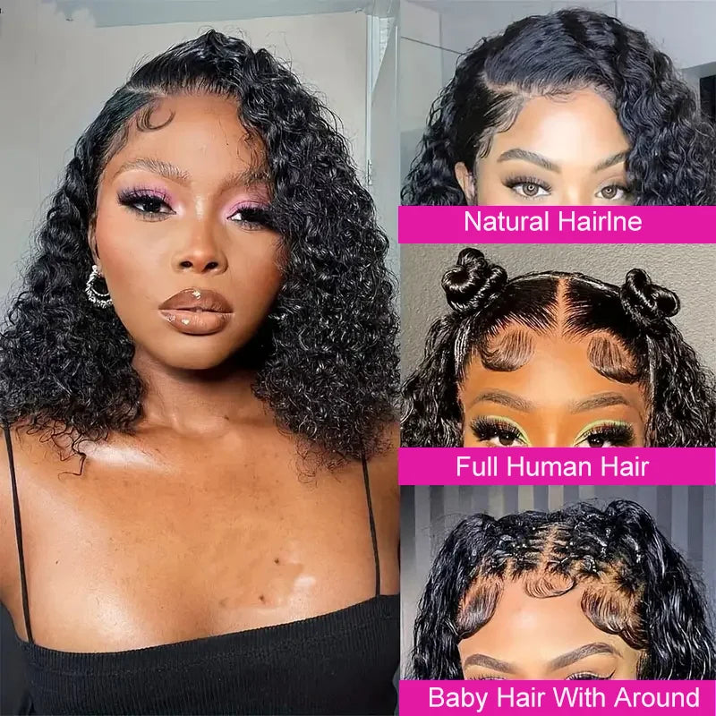 Brazilian Curly Short Bob 13x4 HD Lace Frontal Human Hair Deep Wave 4x4 Transparent Lace Front Wigs 200% Closure Wig For Women