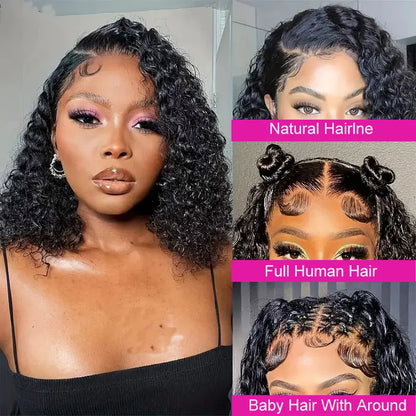 Brazilian Curly Short Bob 13x4 HD Lace Frontal Human Hair Deep Wave 4x4 Transparent Lace Front Wigs 200% Closure Wig For Women