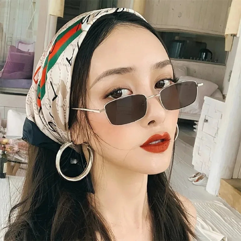 Retro Metal Small Square Glasses Women Men Silver Black Narrow Frame Sunglasses Simple Versatile Sunglasses Fashion Accessories