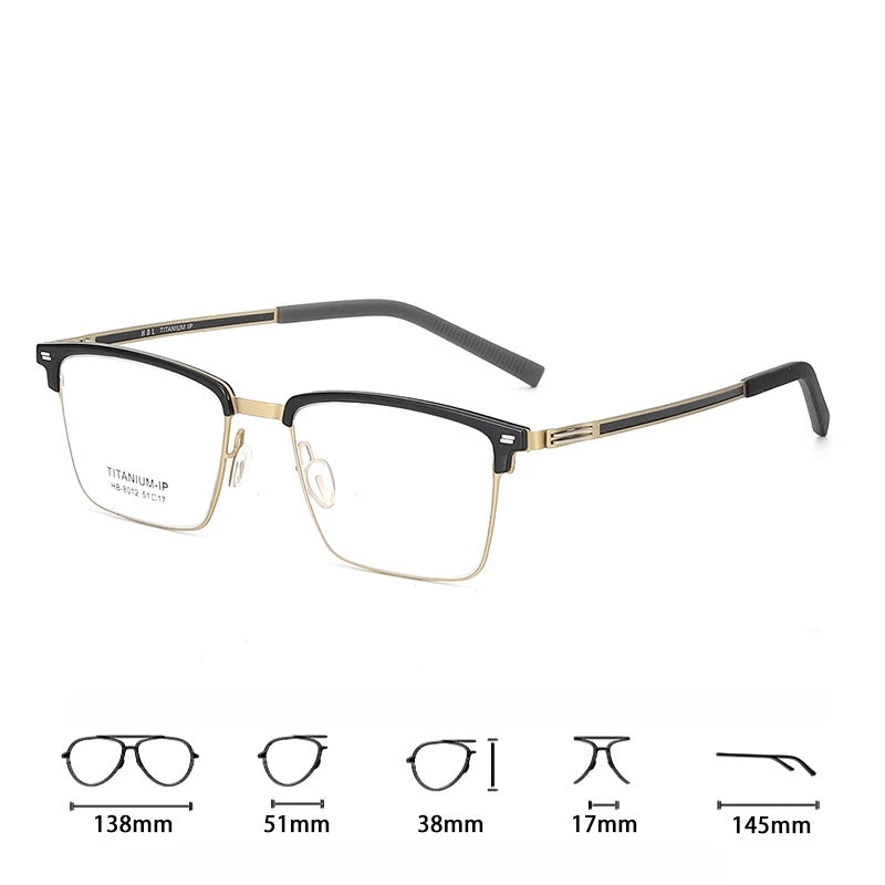 TFTB Luxury Pure Titanium Men's Glasses Square Screwless Design Stylish Ultra-light Optical Prescription Eyeglasses Frame 8012