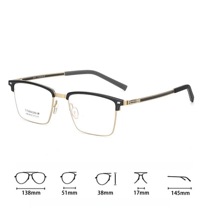 TFTB Luxury Pure Titanium Men's Glasses Square Screwless Design Stylish Ultra-light Optical Prescription Eyeglasses Frame 8012