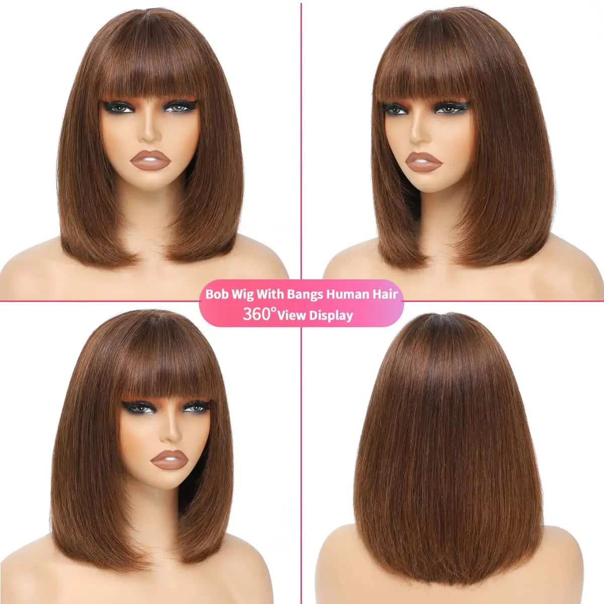 Short Bob Wig Human Hair With Bangs Straight Glueless Ready to Wear Go Wigs For Women Burgundy Machine Made Wig Brazilian Hair