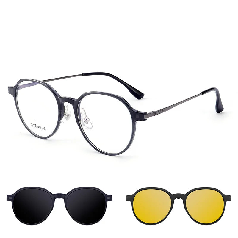 MOMOJA Fashion TR90 Polarized Magnetic Clip-on Glasses Retro Round Optical Prescription Eyeglasses Frames for Men and Women 8507