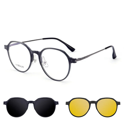 MOMOJA Fashion TR90 Polarized Magnetic Clip-on Glasses Retro Round Optical Prescription Eyeglasses Frames for Men and Women 8507