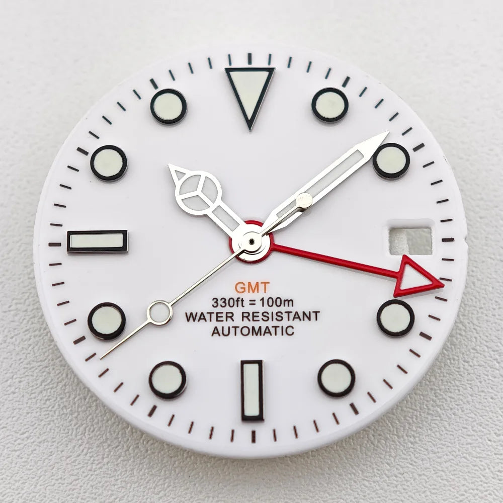 29mm White/Black Sterile Dial Watch GMT Hands Fit NH34Movement Watch parts Custom LOGO Luminous Watch Dial Parts Accessories