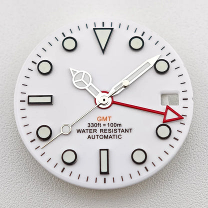 29mm White/Black Sterile Dial Watch GMT Hands Fit NH34Movement Watch parts Custom LOGO Luminous Watch Dial Parts Accessories