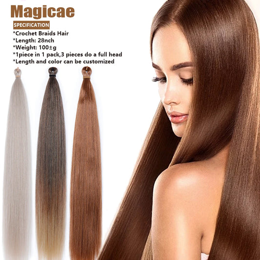 Magicae Braiding 28inches Hair 72cm Heat Resistant Ash Blonde Ombre Brown Sliver White 60# Cold Fusion Micro Crochet Hair Weave