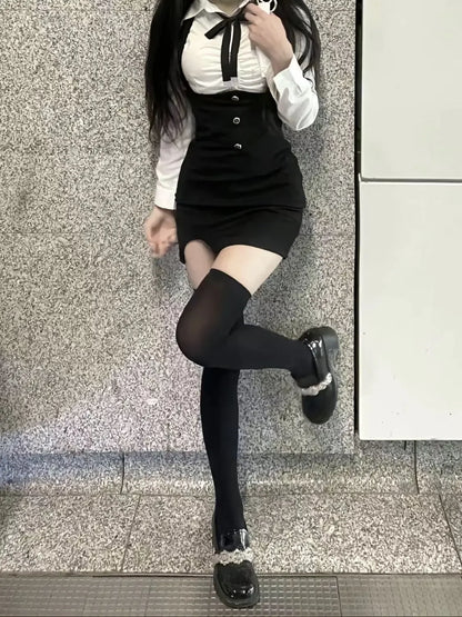 American Style Women's Spring Summer New 2023 Pleated Shirt Collar Tie Backless Hip Package Dress 2-piece Set China Origin