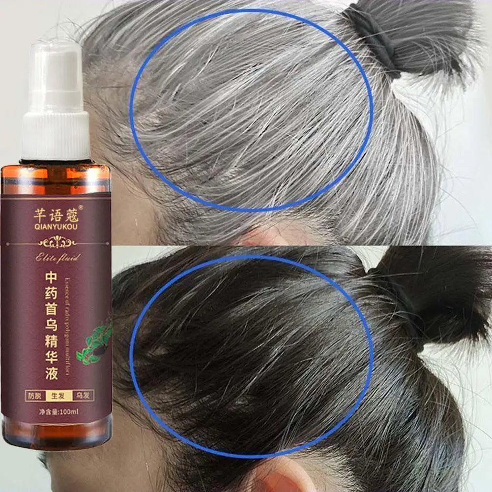 100ml Liquid Herbal Cure White Hair Treatment Spray Moisturizing Essence Shampoo Hair Oils Oil Control Hair Black Y1I8