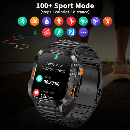 LIGE New Military Smart Watch Men Waterproof Outdoor Sports Tracker LED Flashlight Bluetooth Call Men Smartwatch For Android iOS